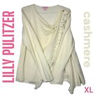 Lilly Pulitzer Womens Cashmere Cardigan Sweater Sz Xl Fringe Designer Cream Wrap