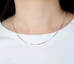 925 Sterling Silver Box Chain Necklace 45cm Men Women Fine Jewelry Gift - Picture 1 of 8
