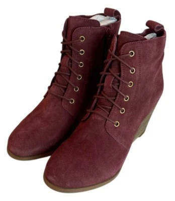 Bota de gamuza de cuero negro Diba para mujer borgoña cuña con cordones talla 7,5 nueva sin caja Foto 1 de 4