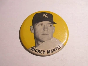1950s Mickey Mantle Stadium Pin Button 3.5" Yankees RARE yellow Background - Picture 1 of 4