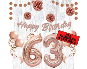 Rose Gold 63rd Birthday Decorations for Girls - 40" Number Balloons & More - Picture 1 of 5