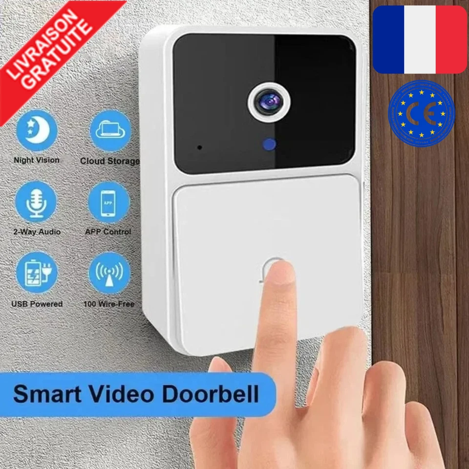 Interphone Vidéo Sonnette Sans Fil Étanche app Caméra WiFi Accueil Sécurité Neuf - Photo 1/4