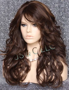 Mezcla de cabello humano peluca completa marrón mezcla panecillos ondulados calor OK lados emplumados WEPX 6/27 - Imagen 1 de 5