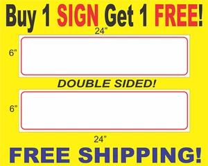 BLANK PLASTIC SIGNS Red Border 6"x24" 2 Sided Real Estate Rider Buy 1 Get 1 FREE - Picture 1 of 2