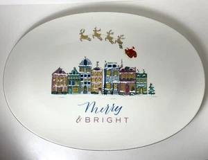 Joyland (Belk) FELIZ Y BRILLANTE Plato Ovalado Santa Trineo Reno Edificios 16" - Imagen 1 de 13