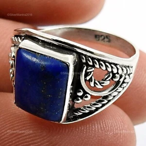 Lapislázuli Piedra 925 Plata Septiembre Cóctel Tendencia Anillo Joyería US 7.5 - Imagen 1 de 8