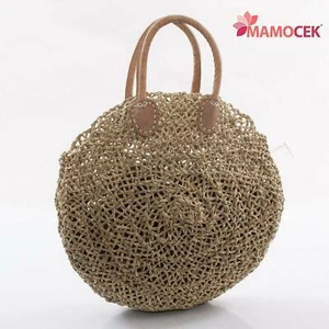 BORSA Coffa donna paglia tonda cm40 traforata manico corto palma mare decorare - Foto 1 di 3