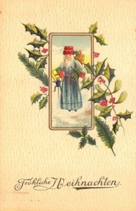 Blue Suited Santa Claus With Red Hat Toys Christmas Embossed Postcard - Picture 1 of 2
