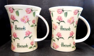 TWO HARRODS KNIGHTSBRIDGE FINE BONE CHINA ROSES MUG MADE IN ENGLAND - Picture 1 of 5