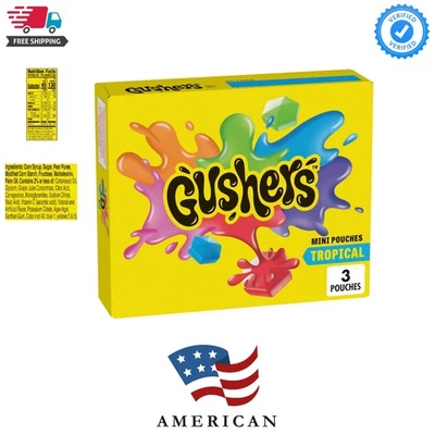 Snacks con sabor a fruta tropical Gushers, mini bolsas, 3 quilates, 1,32 OZ Foto 1 de 4