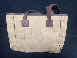 Bolso de Mano Vintage Lauren Ralph Lauren Cuero Gamuza Tostado Pata de Gallo Cuadros - Imagen 1 de 5