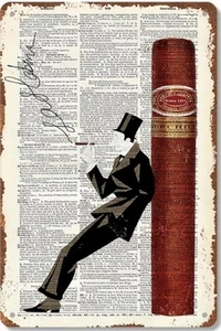 CIGAR  LA HABANA CUBA METAL TIN SIGN NEWSPAPER CIGAR BAR RT MAN WITH TOP HAT - Picture 1 of 1