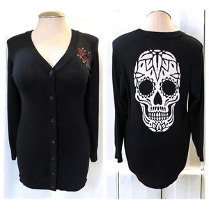 Torrid 4 (4X 26) Skull Tattoo Embroidered Roses Boyfriend Punk Goth Cardigan New - Picture 1 of 4