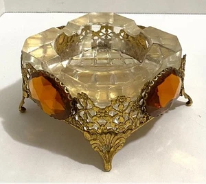 VINTAGE, 1960's, CRYSTAL/CUT GLASS? ASHTRAY WITH FILIGREE STAND, 4.4" SQUARE - Picture 1 of 1