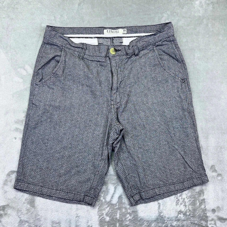 Pantalones Cortos Para Hombre Ezekiel Talla 32 Se Ajusta 33" Azul Gris Estampado Frente Plano Informales Foto 1 de 4