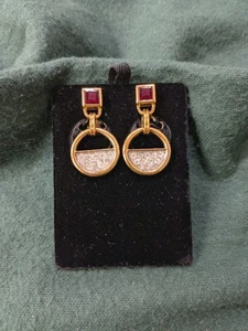 Orecchini Vintage Lanvin Germania Gioielli Moda Clip On Finto Rubino e Cristallo Nuovi - Foto 1 di 5