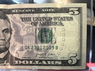 🥳 23 Of November, 2009  QK 23112008 B- BIRTHDAY Note $5 One Dollar Bill   2021 - Image 1 of 4