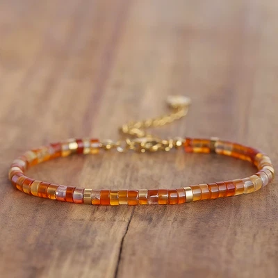 Natural Carnelian 4mm Tube Beads Healing Protection Luck Crystal Women Bracelet - Image 1 of 3