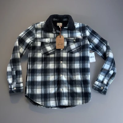 Chaqueta de franela resistente a la intemperie para niños 16 blanco y negro a cuadros forrada Sherpa broches de presión NUEVA Foto 1 de 4