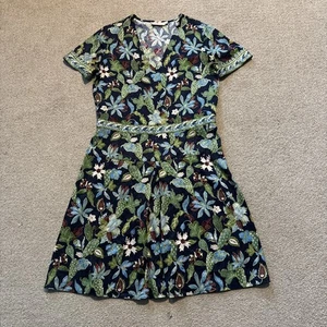 Tory Burch Garden Wisteria Silk Dress Size 6 Blue Green Floral V Neck Flaw* - Picture 1 of 11