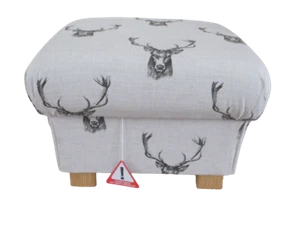Storage Footstool Stag Heads Pouffe Grey Deer Footstall Ottoman Foot Rest Stool - Picture 1 of 24