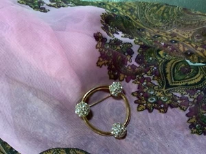 Swarovski signed pin brooch 1.5" round clear crystal gold tone  - Picture 1 of 7