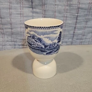 Vintage Johnson Bros. England blau/weiß Doppel Eierbecher Nottingham Ludlow Castle - Bild 1 von 6