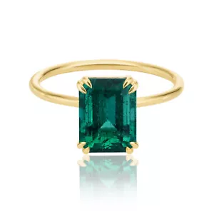 14K Yellow Gold Ring With 2.85 Carat Green Emerald Solitaire Ring Unique Gift - Picture 1 of 7