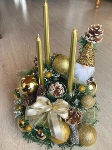 Centrotavola natalizio Natale ghirlanda addobbo decoro tavolo con candele dorato - Foto 1 di 3