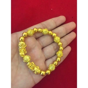Bracciale Pixiu Mala Bead Placcato Oro Feng Shui Talismano Bracciale Tibet Amuleto Thailandese - Foto 1 di 2