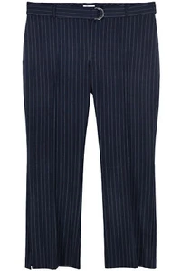 Sheego Jeans Elasticizzati Piega Pantaloni Gessato Tailleur con Blu 48 50 - Picture 1 of 4