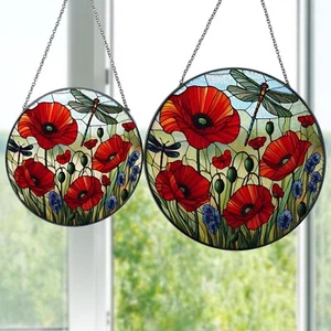 Rote Mohnblume mit Libelle GLAS, Mohnblumendeko, Blumenlibelle Deko - Bild 1 von 2