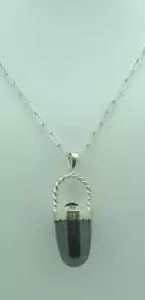 STRIKING ESTATE HEMATITE BULLET STERLING SILVER PENDANT NECKLACE, 19" long - Picture 1 of 8