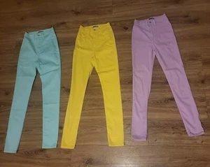 3 Fashion Nova Size 7 Skinny Stretch Pants; 29-Inch Inseam; Yellow/Lavender/Teal - Picture 1 of 9