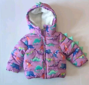 Gymboree Dinosaur Puffer Jacket, Violet Teist, New With Tags, 12-18m - Picture 1 of 6