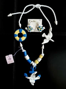 Handmade Polymer Clay Tigre Lis NAUTICAL THEME Necklace with Earrings  NWT - Picture 1 of 10