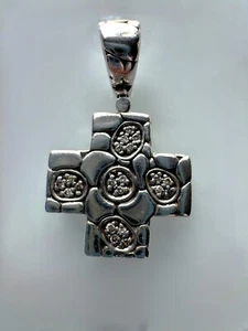 Jai by John Hardy Sterling Silver 18k Gold Kali Diamond Cross Pendant 1.4" Long - Picture 1 of 8