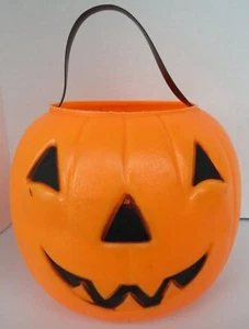 Vintage Soffiaggio Stampo Halloween Jack-O-Lantern Zucca Secchio Secchio Dolcetto o Trattamento - Foto 1 di 6