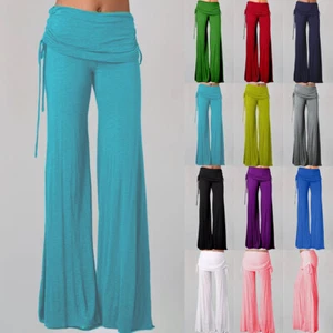 Womens Solid Dancing Autumn Long Flared Pants Ladies Wide Leg Trousers Bottoms - Picture 1 of 26