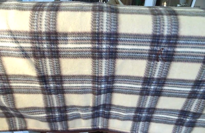 NEW FLEECE BLANKET-52" X 64"-TAN & BROWN PLAID-TWO LAYERS-REVERSIBLE-SEWN EDGES - Image 1 of 3