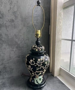 Beautiful Antique Chinese Famille Noire Jasmine Vase Lamp w/Iron Base 19" Tall - Picture 1 of 11