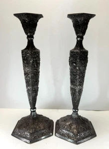 Vintage Barbour Intl. Silver Dutch Repousse Ornate Silverplate Candlesticks Pair - Picture 1 of 18