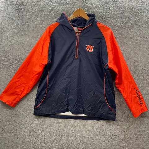 Auburn Tigers Jacket Womens Large Blue Orange Hooded 1/4 Zip Logo Red Oak Cover