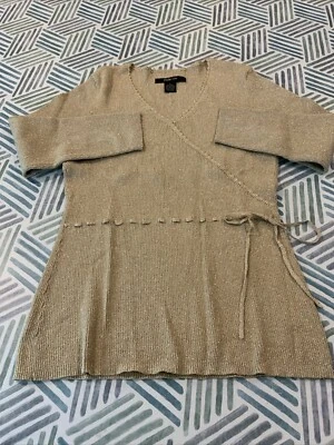 Suéter Style & Co Top Para Mujer Dorado Metálico Seda Corbata Cintura L/S Talla L Elastizado Foto 1 de 4