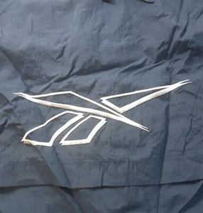 Herren Vintage 90er Reebok marineblau Nylon Windbreaker großes Logo durchgehender Reißverschluss Kapuze Gr. L - Bild 1 von 6