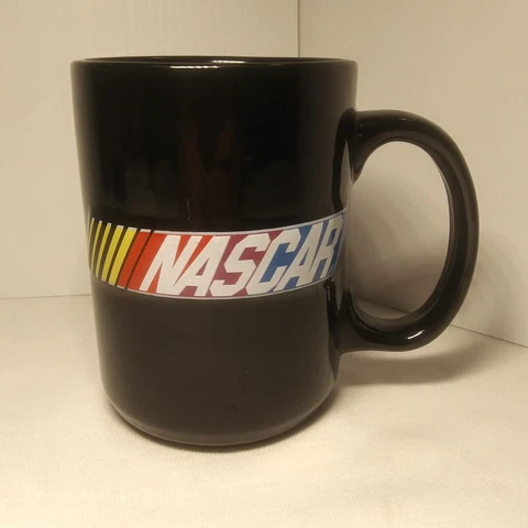 Vintage Nascar Racing Coffee Mug Black Rainbow Raised Logo 14 oz Reg. TM Cover