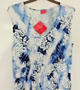 NEW TOGETHER STRETCHY SLEEVELESS MAXI DRESS SOFT RUCHED WAISTLINE BLUE WHITE XL - Picture 1 of 5