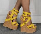 Womens Sandals Fashion Summer Peep Toe Rivet Buckle Strap Roman Wedge High Heels