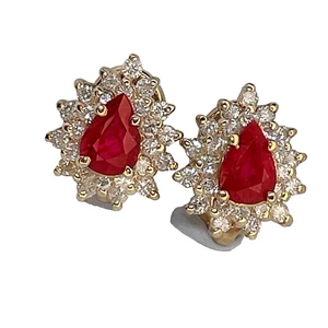3 carats tw. UNHEATED RUBY Diamond 14K Earrings, Gemological Report, Make offer! - Picture 1 of 5