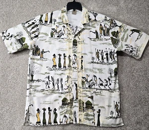 IMAGE VTG African Tribal Button Up Shirt Men's XL Embroidery Trim All Over Print - Picture 1 of 11